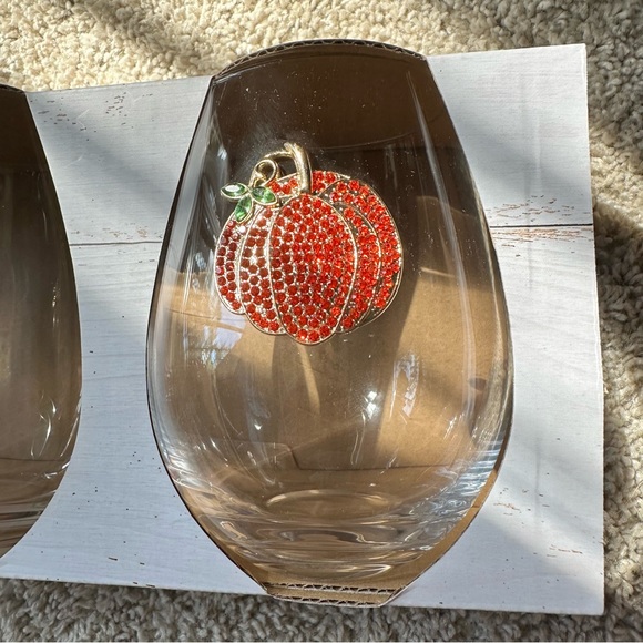 (LAST SET) NWT Haymarket Square Rhinestone Pumpkin Stemless Glasses HALLOWEEN - Picture 9 of 12